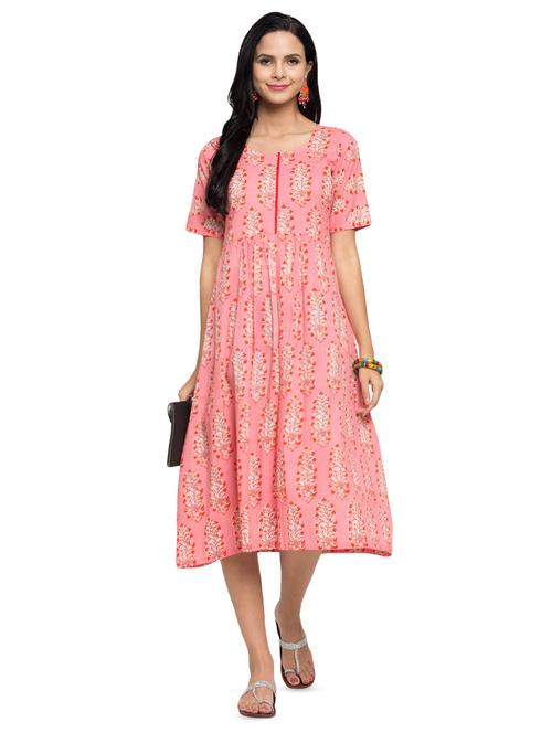 printed a-line ethnic dress - 16704749 - Standard Image - 1