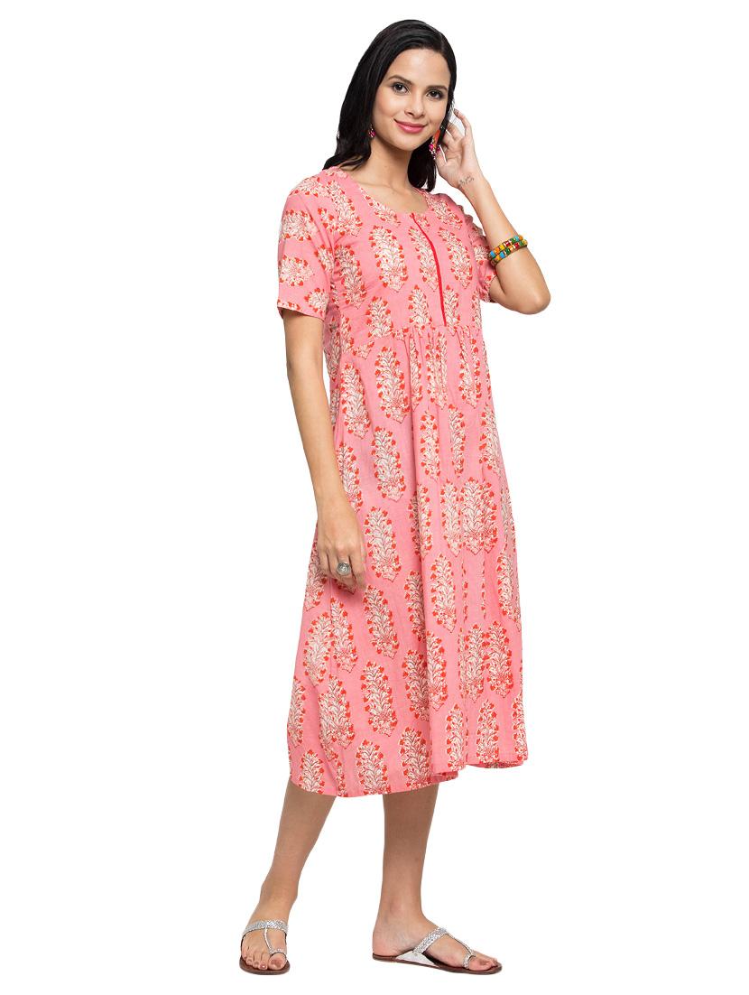 printed a-line ethnic dress - 16704749 - Zoom Image - 2