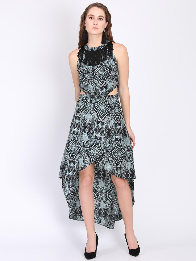 fringed lace cut out detail high low dress - 16704770 - Zoom Image - 1