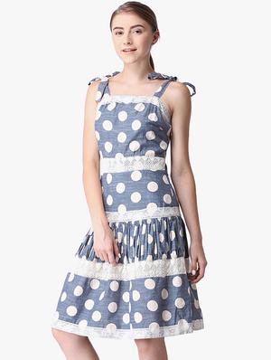 lace detail polka dot a-line dress - 16704822 - Standard Image - 2
