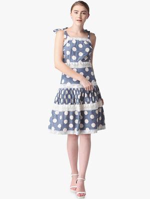 lace detail polka dot a-line dress - 16704822 - Standard Image - 4