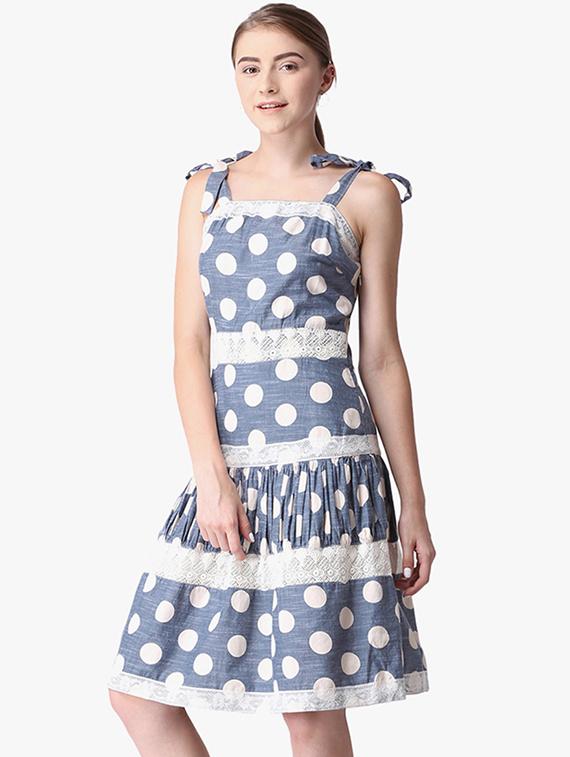 lace detail polka dot a-line dress - 16704822 - Zoom Image - 2