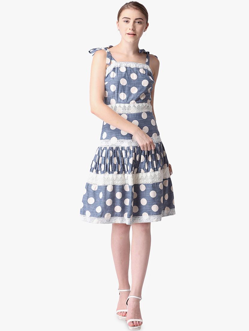 lace detail polka dot a-line dress - 16704822 - Zoom Image - 4
