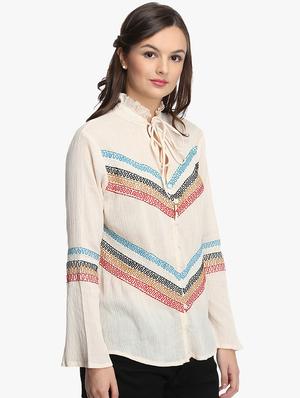 tie up neck embroidered detail shirt - 16704834 - Standard Image - 2