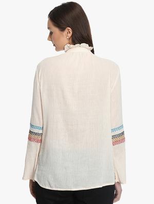 tie up neck embroidered detail shirt - 16704834 - Standard Image - 3