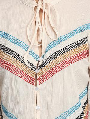 tie up neck embroidered detail shirt - 16704834 - Standard Image - 5