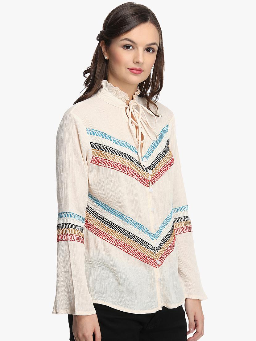 tie up neck embroidered detail shirt - 16704834 - Zoom Image - 2