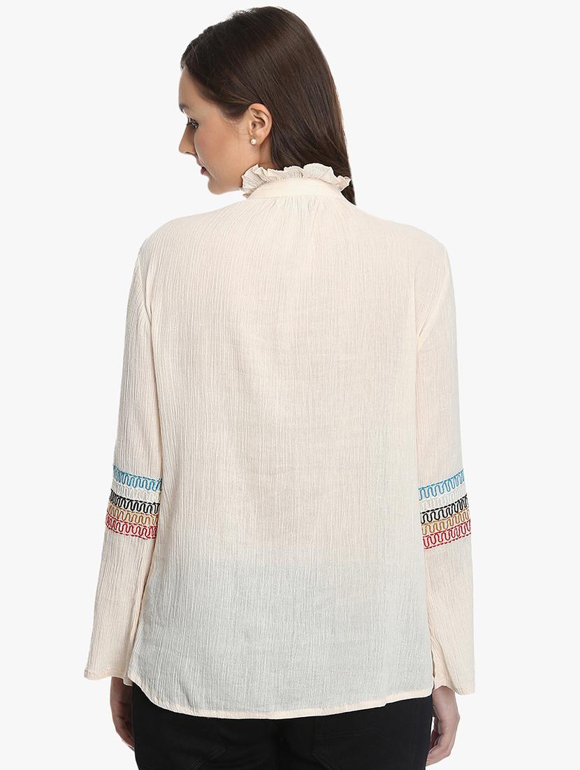 tie up neck embroidered detail shirt - 16704834 - Zoom Image - 3