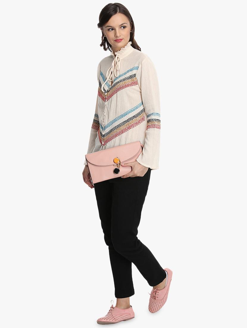 tie up neck embroidered detail shirt - 16704834 - Zoom Image - 4