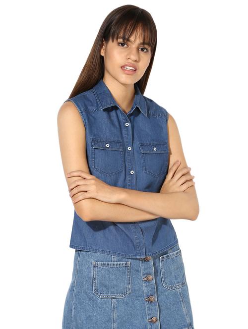cut out back denim shirt - 16704838 - Standard Image - 1