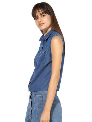 cut out back denim shirt - 16704838 - Standard Image - 2