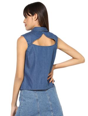 cut out back denim shirt - 16704838 - Standard Image - 3