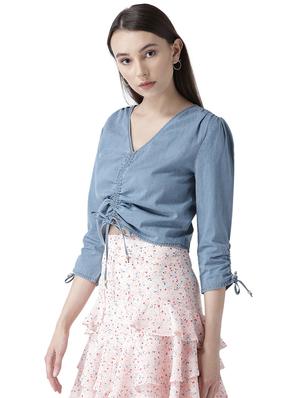 ruched detail denim top - 16704850 - Standard Image - 2