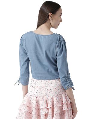 ruched detail denim top - 16704850 - Standard Image - 3