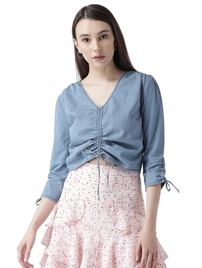 ruched detail denim top - 16704850 - Zoom Image - 1