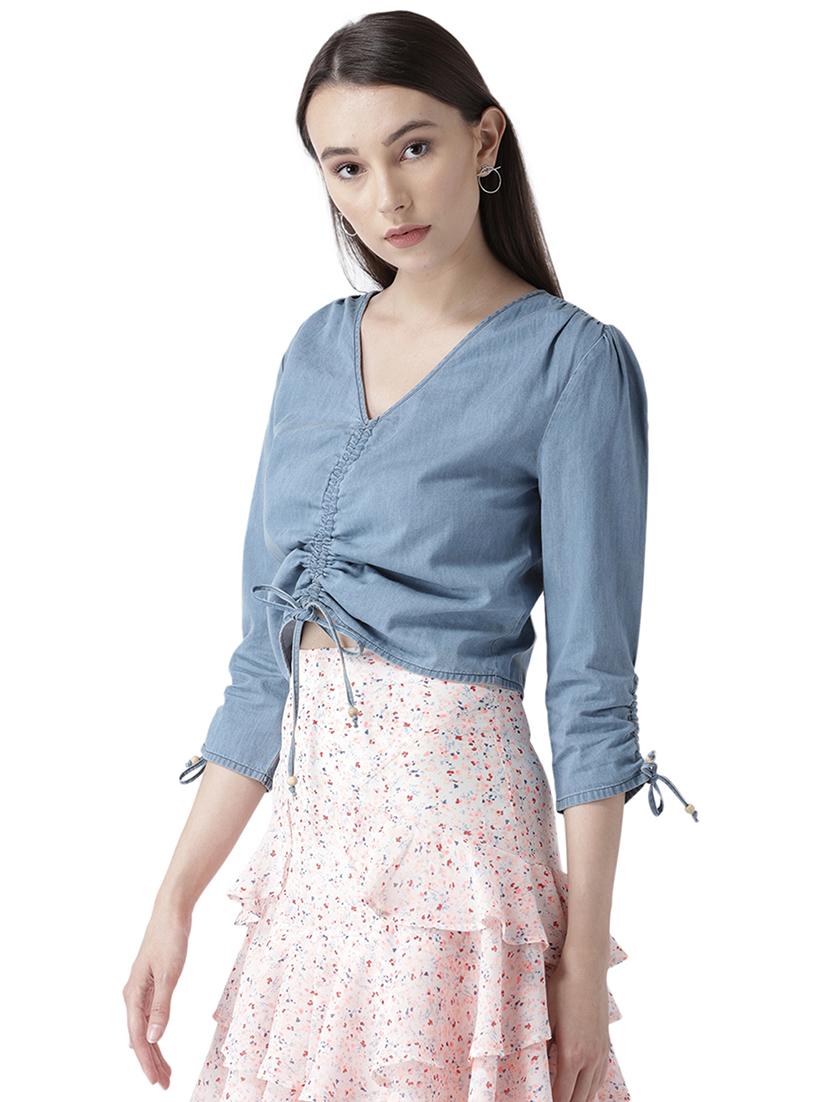 ruched detail denim top - 16704850 - Zoom Image - 2