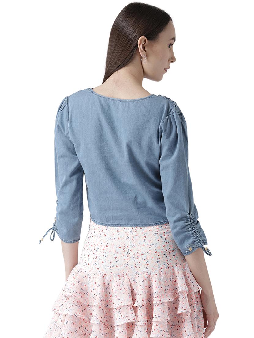 ruched detail denim top - 16704850 - Zoom Image - 3