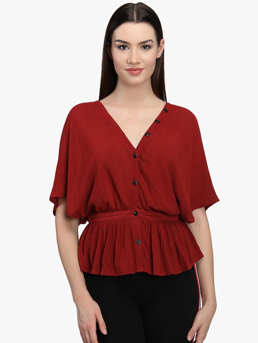 drop shoulder gathered hem shirt - 16704866 - Zoom Image - 1