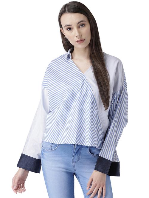 shirt collar striped top - 16704874 - Standard Image - 1