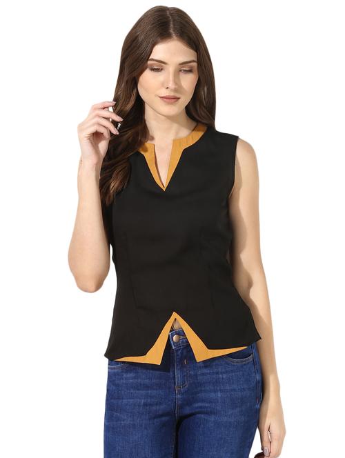contrast detail notch neck top - 16704882 - Standard Image - 1