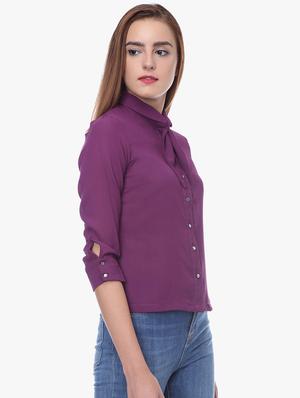 tie up neck solid shirt - 16704886 - Standard Image - 2