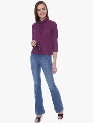 tie up neck solid shirt - 16704886 - Standard Image - 4