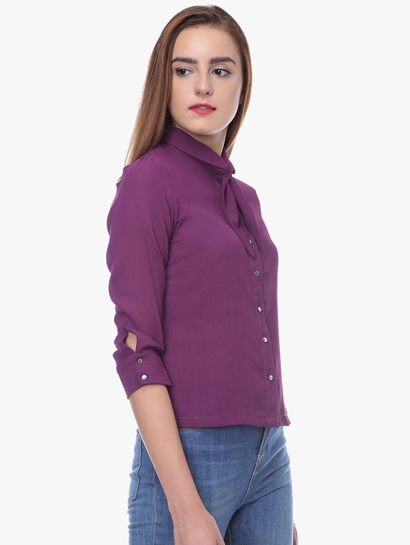 tie up neck solid shirt - 16704886 - Zoom Image - 2