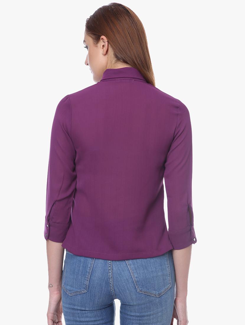 tie up neck solid shirt - 16704886 - Zoom Image - 3