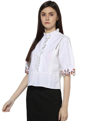 embroidered detail frill trim top - 16704906 - Standard Image - 2