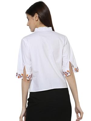 embroidered detail frill trim top - 16704906 - Standard Image - 3