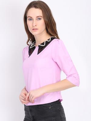 contrast embellished neck top - 16704926 - Standard Image - 2
