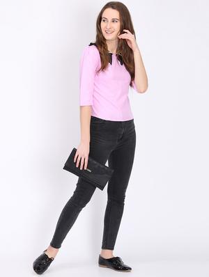 contrast embellished neck top - 16704926 - Standard Image - 4