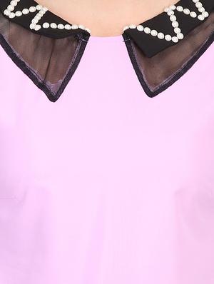 contrast embellished neck top - 16704926 - Standard Image - 5