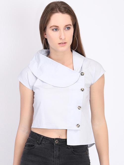 asymmetric neck crop top - 16704930 - Standard Image - 1