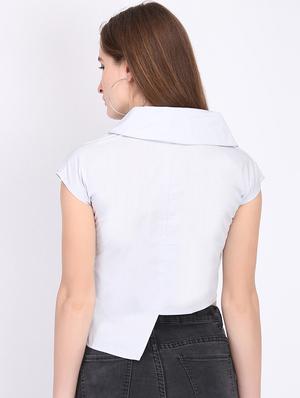 asymmetric neck crop top - 16704930 - Standard Image - 3