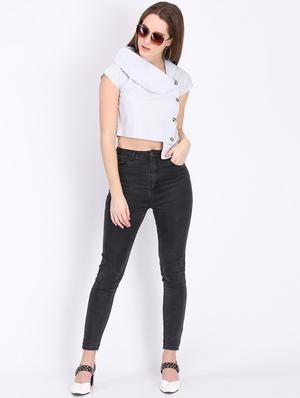 asymmetric neck crop top - 16704930 - Standard Image - 4