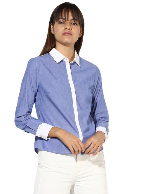 contrast detail concealed placket shirt - 16704934 - Standard Image - 1