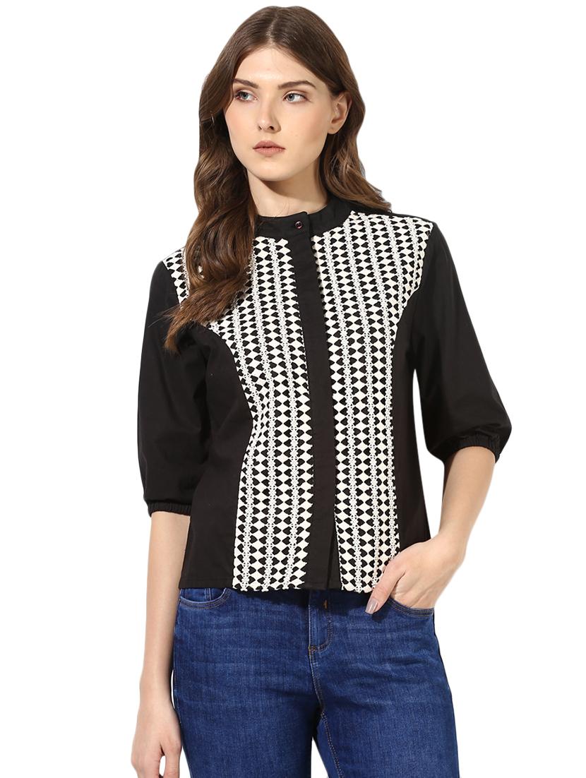 mandarin neck concealed placket shirt - 16704958 - Zoom Image - 1