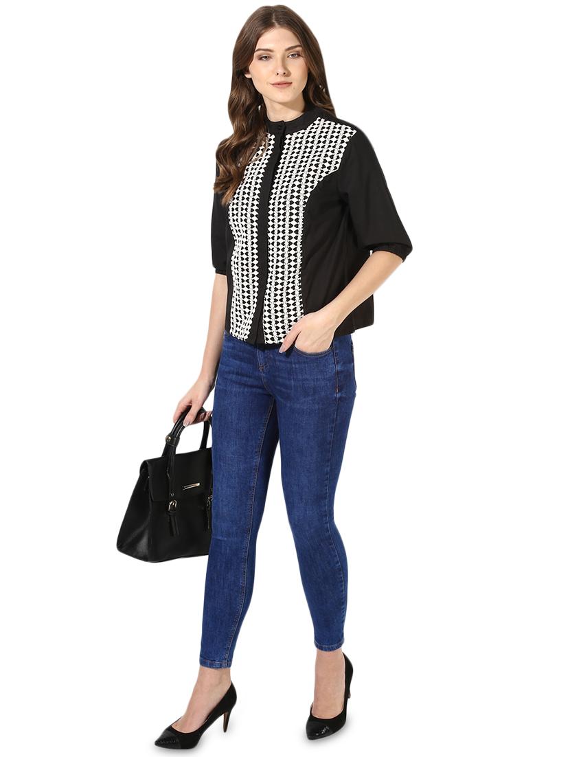 mandarin neck concealed placket shirt - 16704958 - Zoom Image - 4