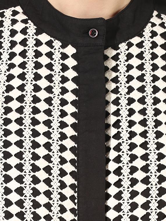 mandarin neck concealed placket shirt - 16704958 - Zoom Image - 5