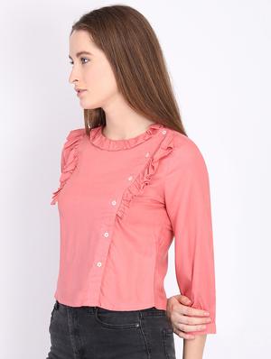 round neck frill detail top - 16704994 - Standard Image - 2
