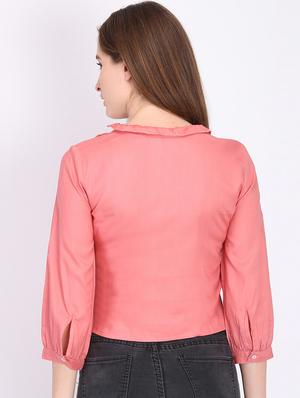 round neck frill detail top - 16704994 - Standard Image - 3