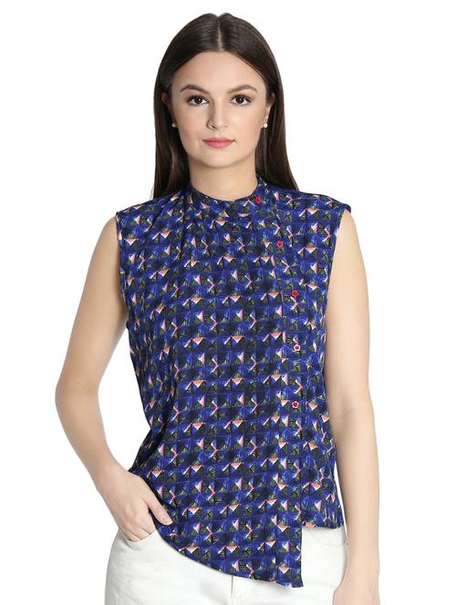 mandarin neck abstract asymmetric shirt - 16705070 - Standard Image - 1