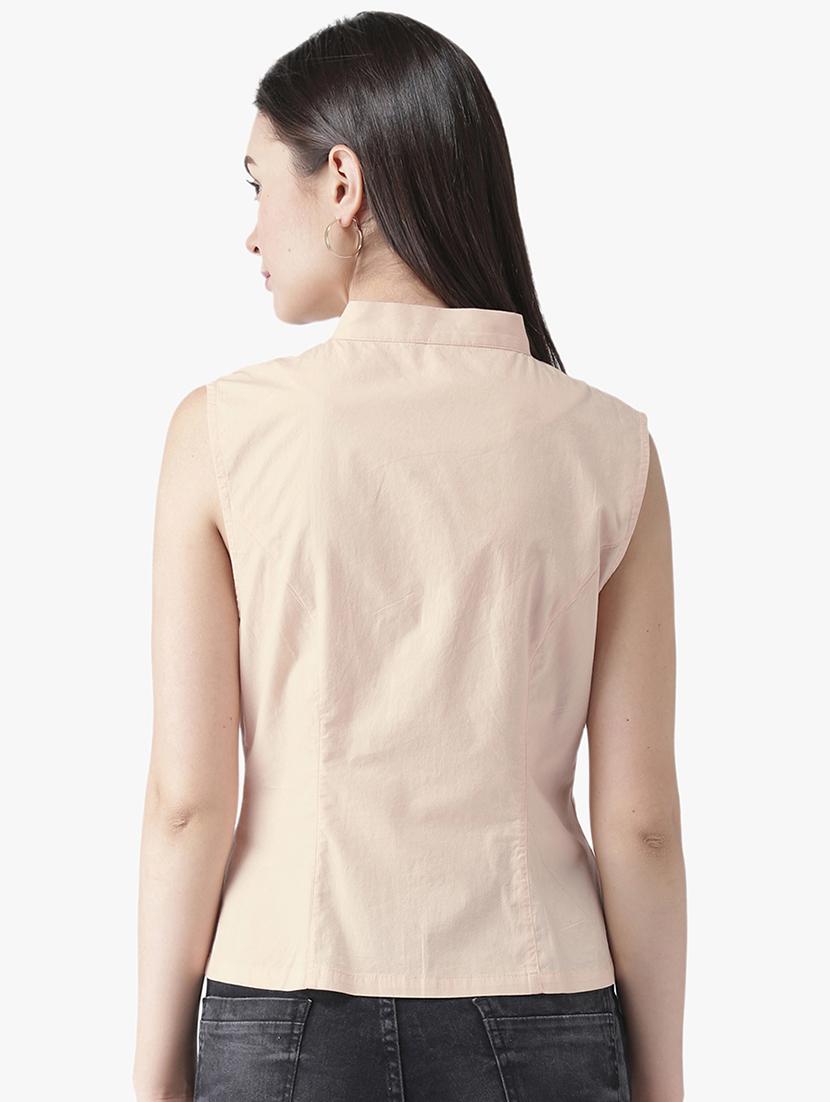 mandarin neck solid shirt - 16705078 - Zoom Image - 3