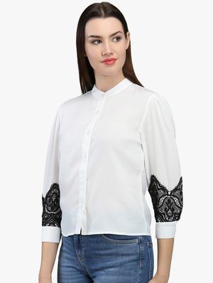 bishop sleeved lace detail shirt - 16705114 - Standard Image - 2