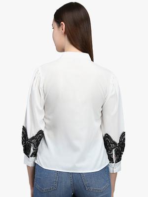 bishop sleeved lace detail shirt - 16705114 - Standard Image - 3