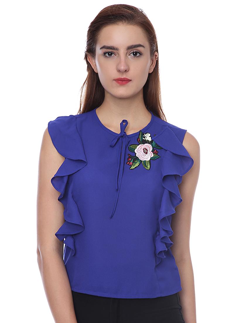 tie up neck frill detail top - 16705174 - Zoom Image - 1