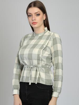 tie front checkered top - 16705198 - Standard Image - 2