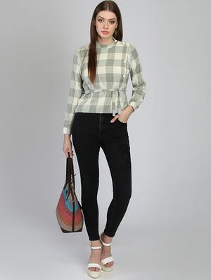 tie front checkered top - 16705198 - Standard Image - 4