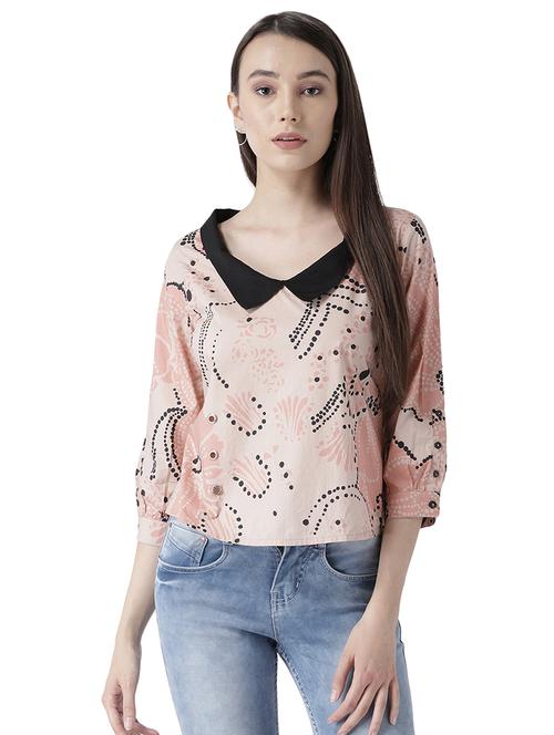 shirt collar printed top - 16705218 - Standard Image - 1